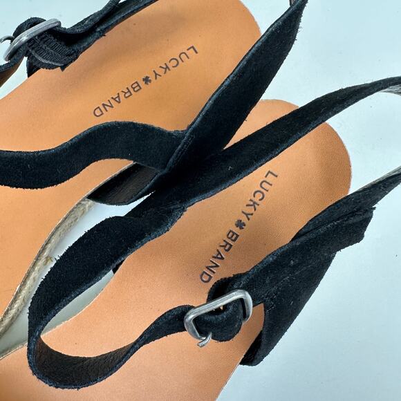 Lucky Brand Grecilyn Black Suede Espadrille Sandal Flats Woven Shoe Size 10‎ M - Picture 8 of 9
